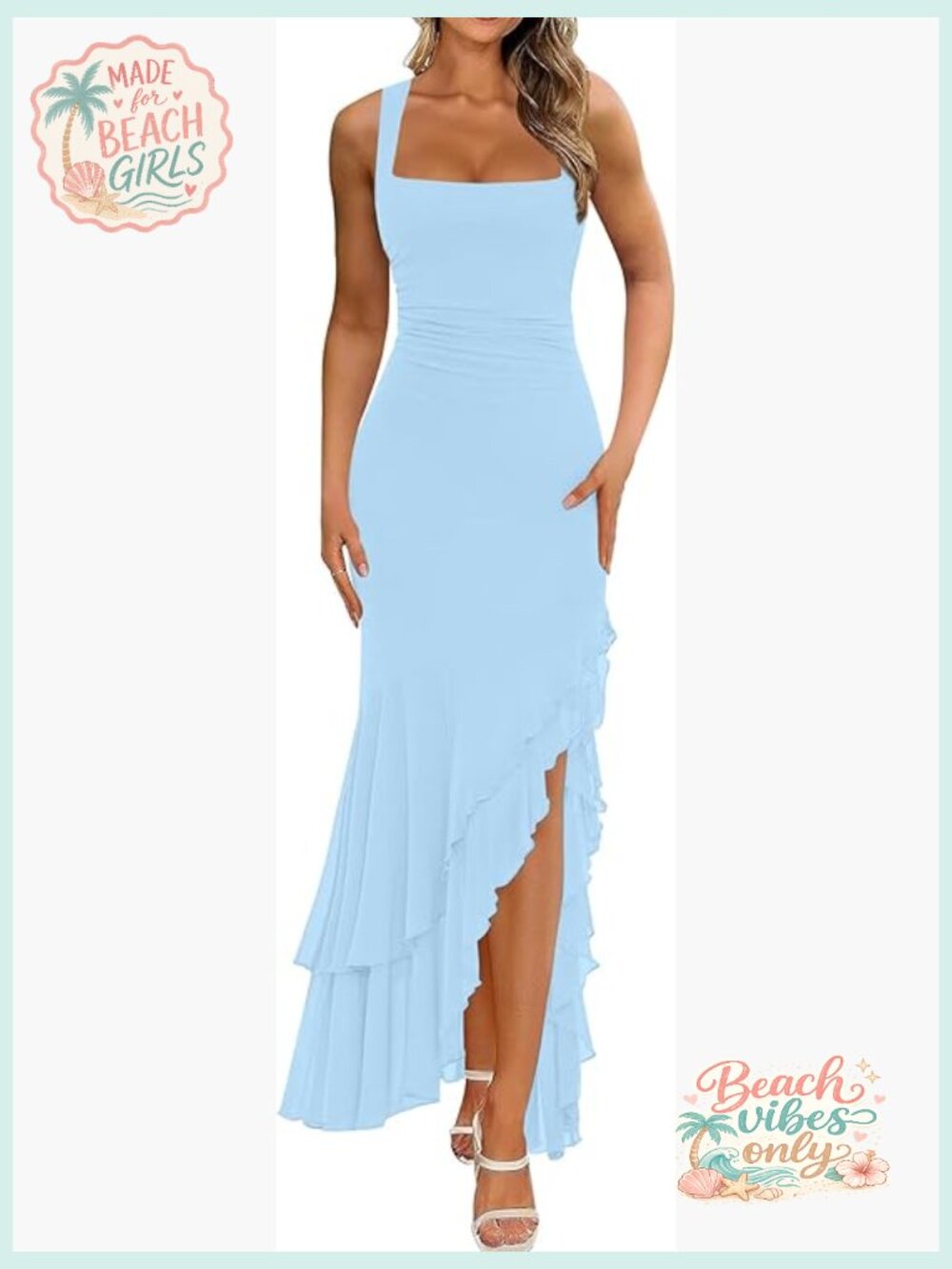 Elegant Bodycon Ruched Maxi Cocktail Dress Sleeveless Mermaid Ruffle